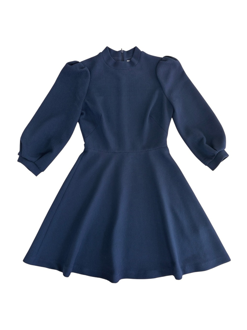 Gal Meets Glam Maggie Navy Blue Mock Neck Ribbed Fit and Flare Mini Dress